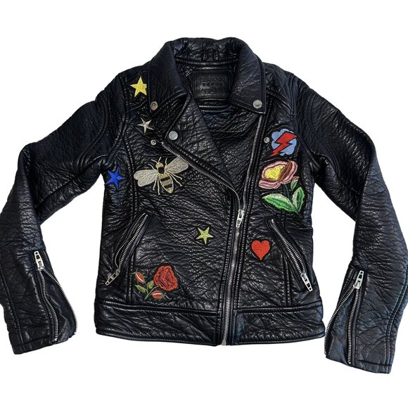 BlankNYC Black Faux Leather Embroidered Moto Jacket Girl's Small S - Picture 1 of 7